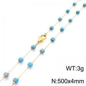 Fashionable Ins style stainless steel colored rice bead chain necklace 50cm - KN289266-Z