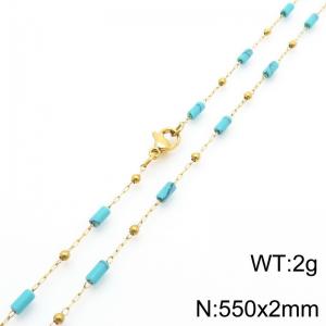 Fashionable Ins style stainless steel colored rice bead chain necklace 55cm - KN289281-Z