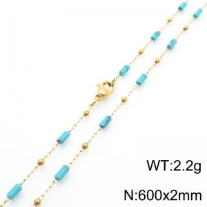 Fashionable Ins style stainless steel colored rice bead chain necklace 60cm - KN289282-Z