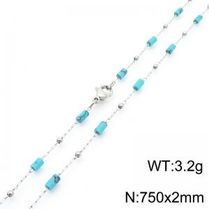 Fashionable Ins style stainless steel colored rice bead chain necklace 75cm - KN289292-Z