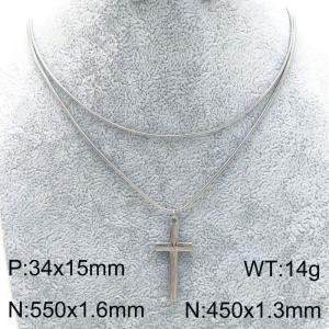 Stainless Steel Double Chain Cross Charm Necklace for Women Trend Jewelry - KN289316-Z