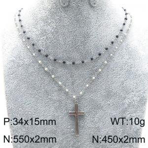 Stainless Steel Double Drip Bead Chain Cross Charm Necklace for Women Trend Jewelry - KN289318-Z