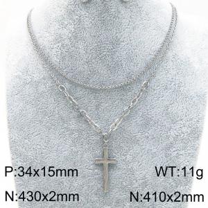 Stainless Steel Double Chain Cross Charm Necklace for Women Trend Jewelry - KN289320-Z