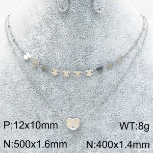 Double Chain Heart Charm Necklace for Women Stainless Steel Jewelry - KN289322-Z