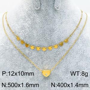 Double Chain Heart Charm Necklace for Women Gold Color Stainless Steel Jewelry - KN289323-Z