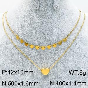 Double Chain Heart Charm Necklace for Women Gold Color Stainless Steel Jewelry - KN289324-Z