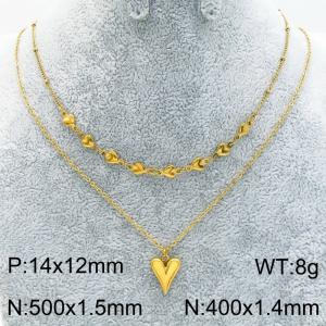 Double Chain Heart Charm Necklace for Women Gold Color Stainless Steel Jewelry - KN289326-Z