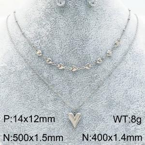 Double Chain Heart Charm Necklace for Women Stainless Steel Jewelry - KN289327-Z