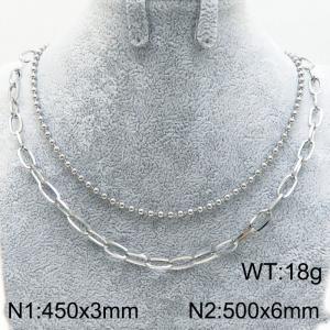 Double Chain Roud Beds Link Necklace for Women Stainless Steel Jewelry - KN289328-Z