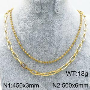 Double Chain Roud Beds Link Necklace for Women Gold Color Stainless Steel Jewelry - KN289329-Z