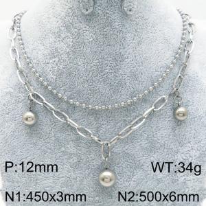 Double Chain Roud Beads Charm Necklace for Women Stainless Steel Jewelry - KN289332-Z