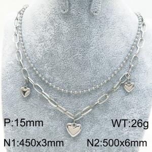 Double Chain Heart Charm Necklace for Women Stainless Steel Jewelry - KN289334-Z