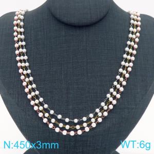 Three Round Beads Chain Necklace for Women Gold Color Stainless Steel Jewelry - KN289353-Z