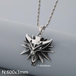 Stainless steel wolf head necklace pendant - KN289420-Z