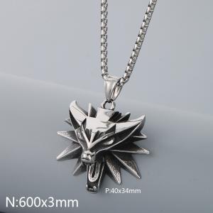 Stainless steel wolf head necklace pendant - KN289423-Z