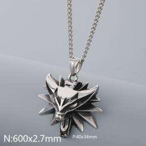 Stainless steel wolf head necklace pendant - KN289426-Z