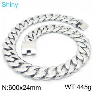 European and American fashion stainless steel 600 × 24mm smooth thick Cuban chain rectangular buckle jewelry temperament silver necklace - KN289853-KJX