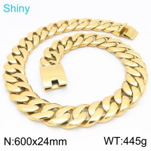 European and American fashion stainless steel 600 × 24mm smooth thick Cuban chain rectangular buckle jewelry temperament gold necklace - KN289854-KJX