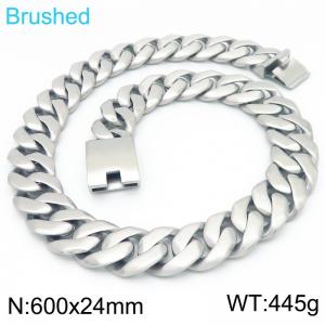 European and American fashion stainless steel 600 × 24mm sand surface coarse Cuban chain rectangular buckle jewelry temperament silver necklace - KN289856-KJX