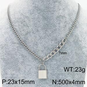 Trendy hip-hop internet celebrity stainless steel safety lock necklace - KN290036-Z