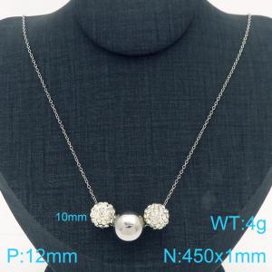 Fashion hip-hop DIY diamond ball+pearl stainless steel necklace - KN290037-Z