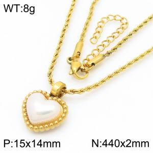 European and American fashion personality stainless steel creative heart-shaped shell pearl pendant jewelry temperament gold necklace - KN290069-GC