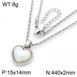 European and American fashion personality stainless steel creative heart-shaped shell pearl pendant jewelry temperament silver necklace - KN290070-GC