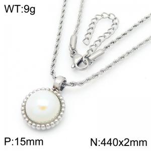 European and American fashion personality stainless steel creative circular shell pearl pendant jewelry temperament silver necklace - KN290071-GC