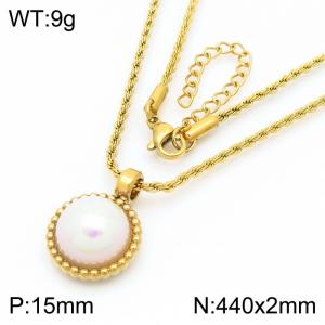 European and American fashion personality stainless steel creative circular shell pearl pendant jewelry temperament gold necklace - KN290072-GC