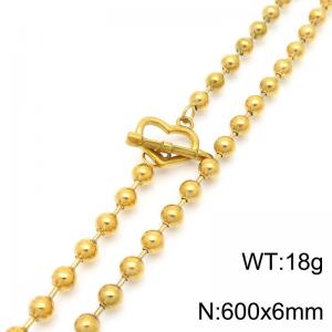 Fashionable and personalized design stainless steel 6mm round bead chain paired with heart-shaped OT buckle necklace - KN290073-Z