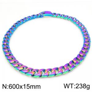 European and American fashion stainless steel 600 × 15mm Cuban chain rectangular buckle domineering color necklace - KN290275-KJX