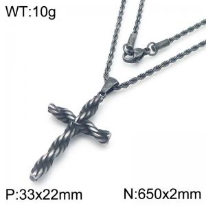 Punk style personalized stainless steel creative twisted cross pendant charm boiled black necklace - KN290277-KC