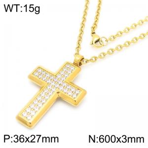 European and American fashion personality stainless steel creative inlaid with diamond cross pendant charm gold necklace - KN290278-GC