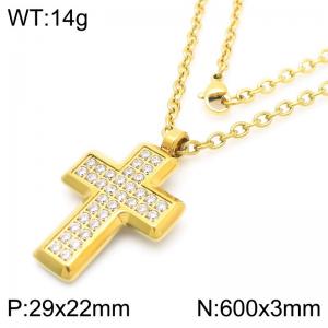 European and American fashion stainless steel creative O-shaped chain hanging full diamond cross pendant charm gold necklace - KN290522-GC