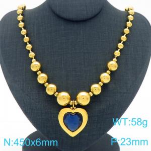 European and American cross-border personalized fashion exaggerated design gold-plated bead necklace peach heart pendant - KN290851-Z