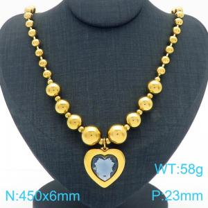 European and American cross-border personalized fashion exaggerated design gold-plated bead necklace peach heart pendant - KN290853-Z