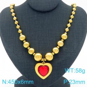 European and American cross-border personalized fashion exaggerated design gold-plated bead necklace peach heart pendant - KN290854-Z