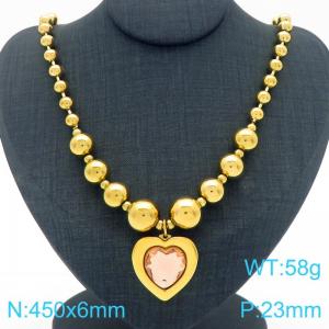 European and American cross-border personalized fashion exaggerated design gold-plated bead necklace peach heart pendant - KN290856-Z