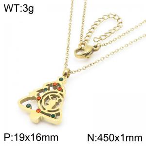 Hollow Christmas Tree Pendant Stainless Steel Necklace For Women Girl Gold Silver Color Party Jewelry Christmas Gift Wholesale - KN290895-GC