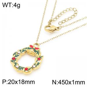 Christmas Wreath Pendant Stainless Steel Necklace For Women Girl Gold Silver Color Party Jewelry Christmas Gift Wholesale - KN290897-GC