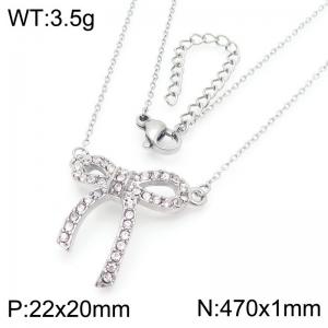 Bow Pendant Stainless Steel Necklace For Women Girl Shiny Zircon Gold Silver Color Party Jewelry Gift Wholesale - KN290922-GC