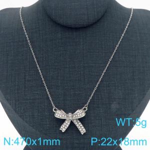 Bow Pendant Stainless Steel Necklace For Women Girl Shiny Zircon Gold Silver Color Party Jewelry Gift Wholesale - KN290925-GC