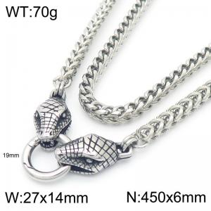 Hip hop style stainless steel men's snake head necklace - KN290995-Z