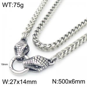 Hip hop style stainless steel men's snake head necklace - KN290996-Z