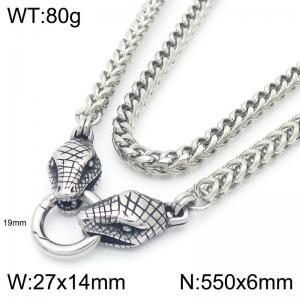 Hip hop style stainless steel men's snake head necklace - KN290997-Z