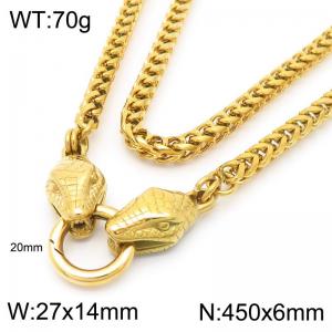 Hip hop style stainless steel men's snake head necklace - KN291001-Z