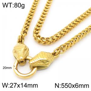 Hip hop style stainless steel men's snake head necklace - KN291003-Z