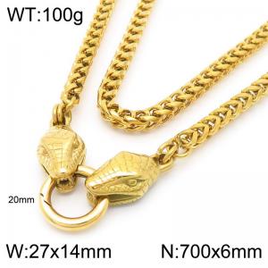 Hip hop style stainless steel men's snake head necklace - KN291006-Z