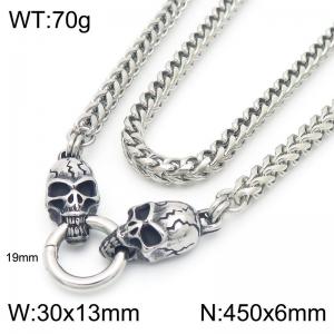 Hip hop style stainless steel men's skull necklace - KN291007-Z