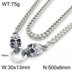 Hip hop style stainless steel men's skull necklace - KN291008-Z